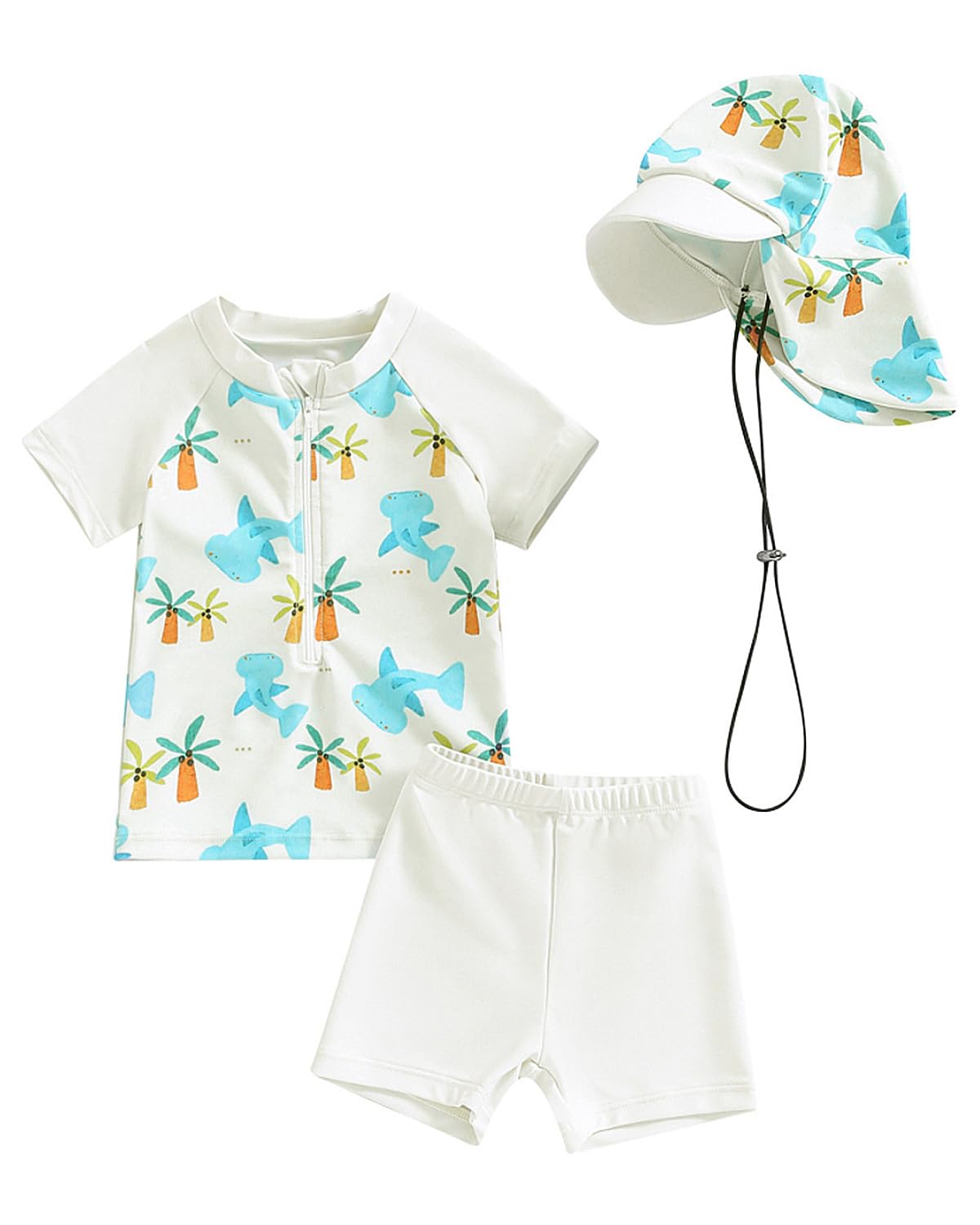 JiAmy Set da bagno per bambini con pantaloncini da bagno per bambini, a maniche corte, set da 3 pezzi