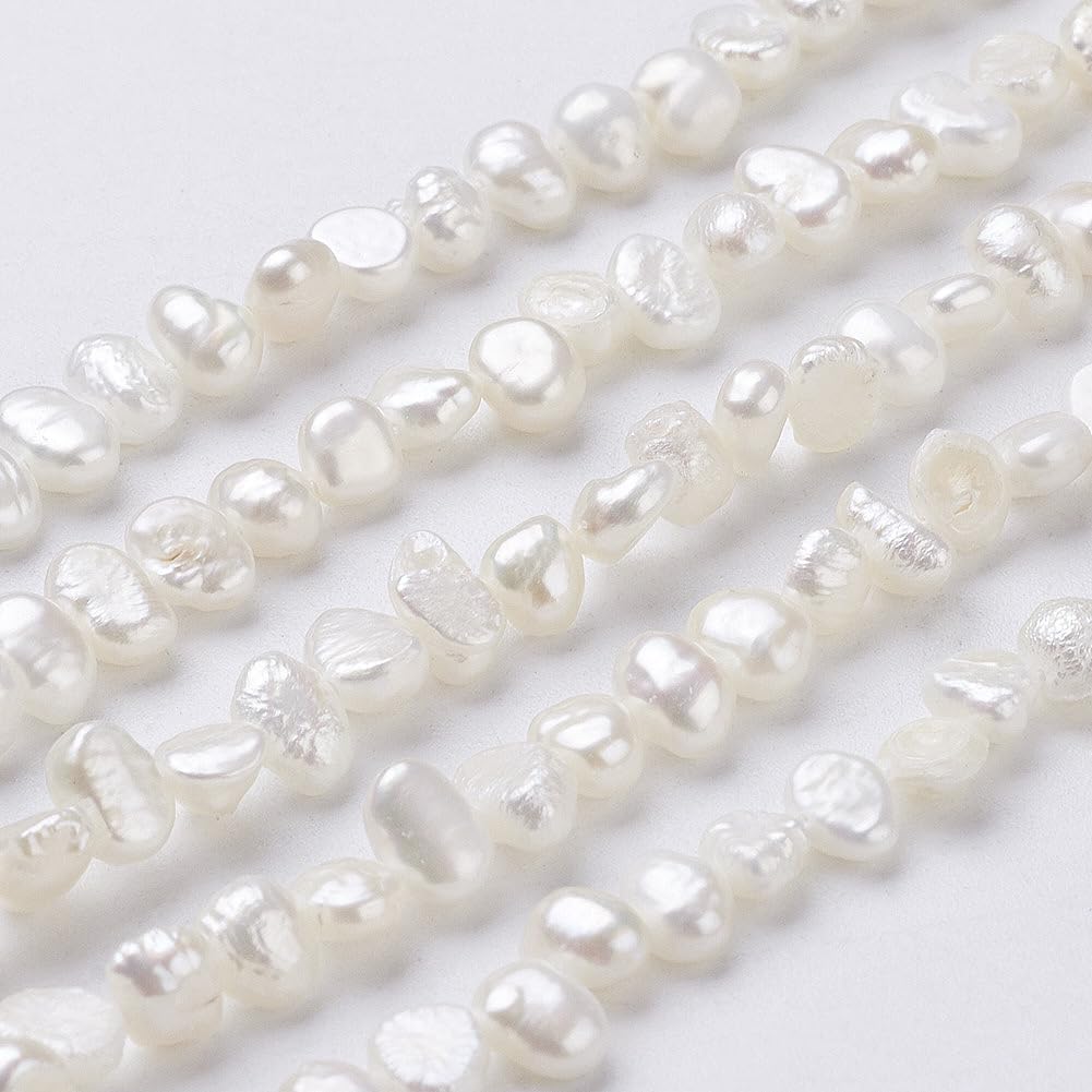 Ipotkitt Approx 76-80pcs/strand Natural Freshwater Pearl Beads White Pearl Beads Baroque Style Craft Ornaments for DIY Necklace Bracelet Jewelry