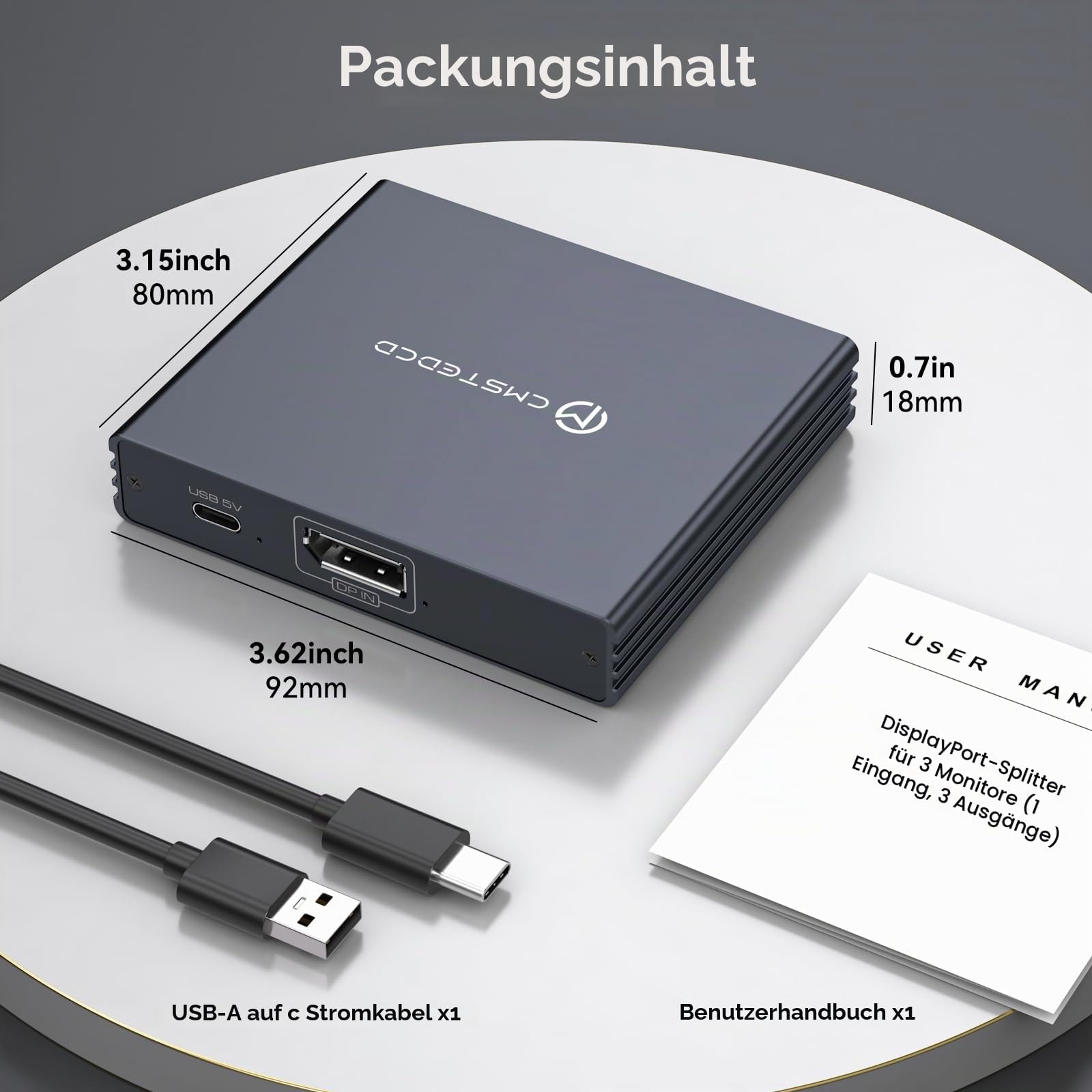 VEDINDUST DisplayPort Splitter fur 3 monitore 4K60Hz DisplayPort zu Dreifaches DP Splitter 1 In 3 Out Unterstützt SST und MST Extended Display Nur für Windows