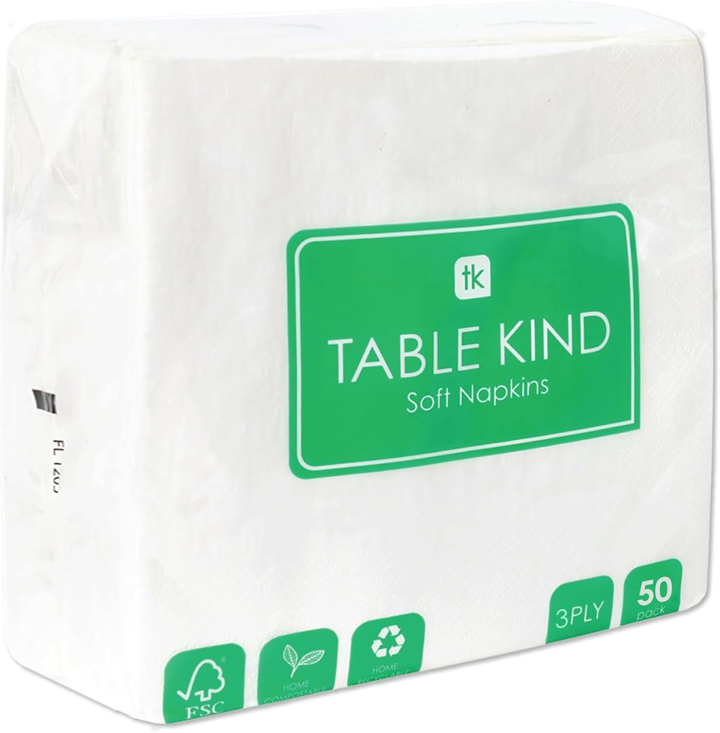 Table Kind 50 x Soft White Napkins, Disposable Napkins Quality Serviettes for Party Serviettes, Catering & Everyday Use, Eco-Friendly Home Compostable FSC, Recyclable, Made in EU 3ply 33cm