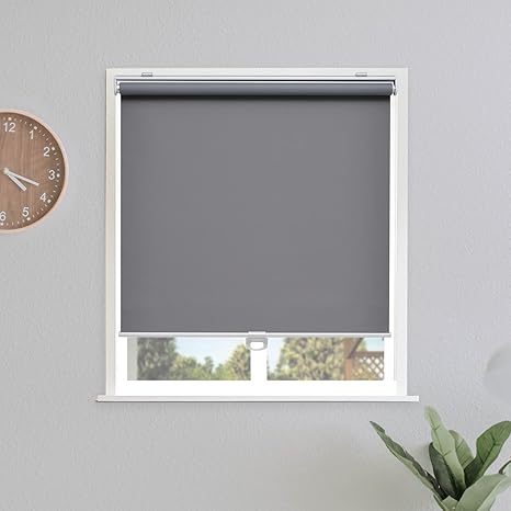 Blackout Roller Shades Blinds Cordless for Windows Pull Down Room Darkening Door Blinds with Thermal Insulated Easy to Install for Living Room,Bedroom,Home,Office Bathroom,Grey