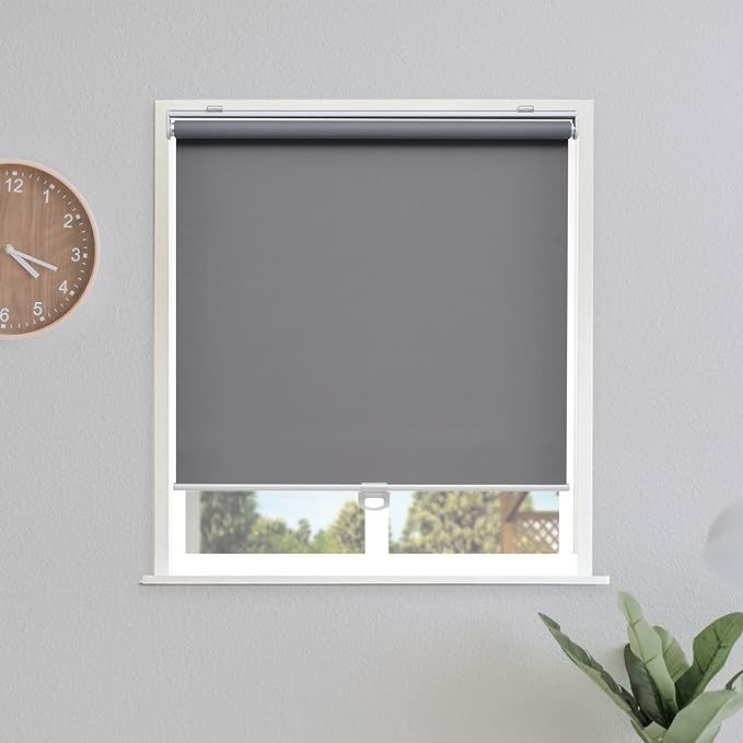 Blackout Roller Shades Blinds Cordless for Windows Pull Down Room Darkening Door Blinds with Thermal Insulated Easy to Install for Living Room,Bedroom,Home,Office Bathroom,Grey