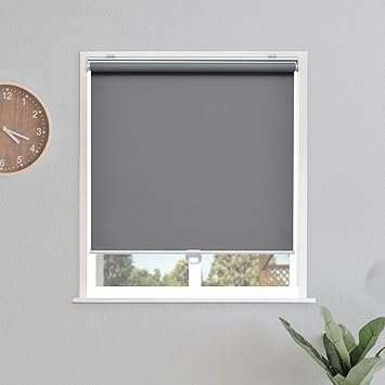 Blackout Roller Shades Blinds Cordless for Windows Pull Down Room Darkening Door Blinds with Thermal Insulated Easy to Install for Living Room,Bedroom,Home,Office Bathroom,Grey