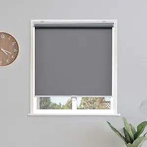 Blackout Roller Shades Blinds Cordless for Windows Pull Down Room Darkening Door Blinds with Thermal Insulated Easy to Install for Living Room,Bedroom,Home,Office Bathroom Grey 65" W x 72" H