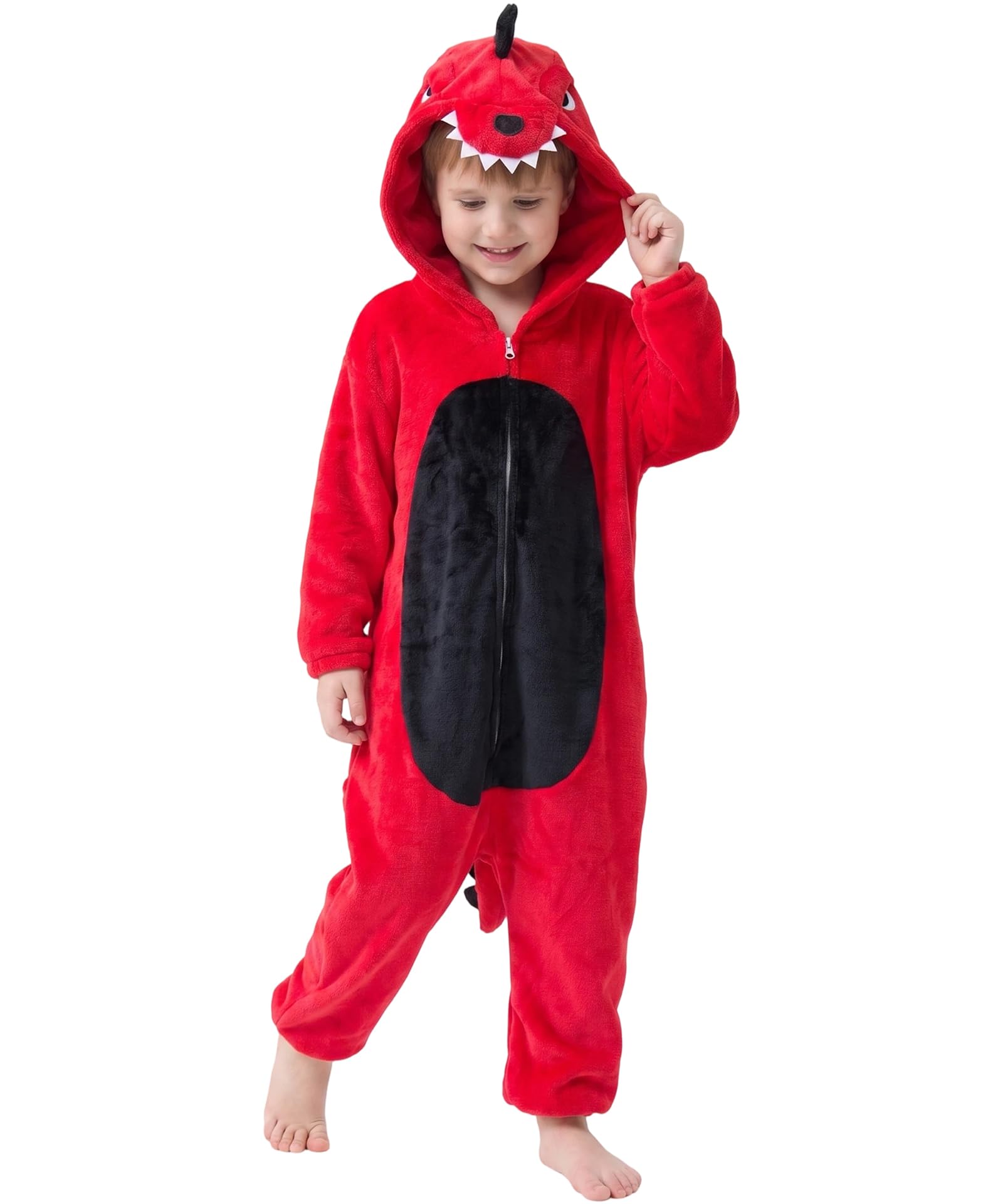 Solvienne Kids Onesie Halloween Costume, Pajamas for Boys and Girls | Zip up plush one piece children's animal outfit with pockets, perfect for Halloween trick or treating, parties, or lounging.