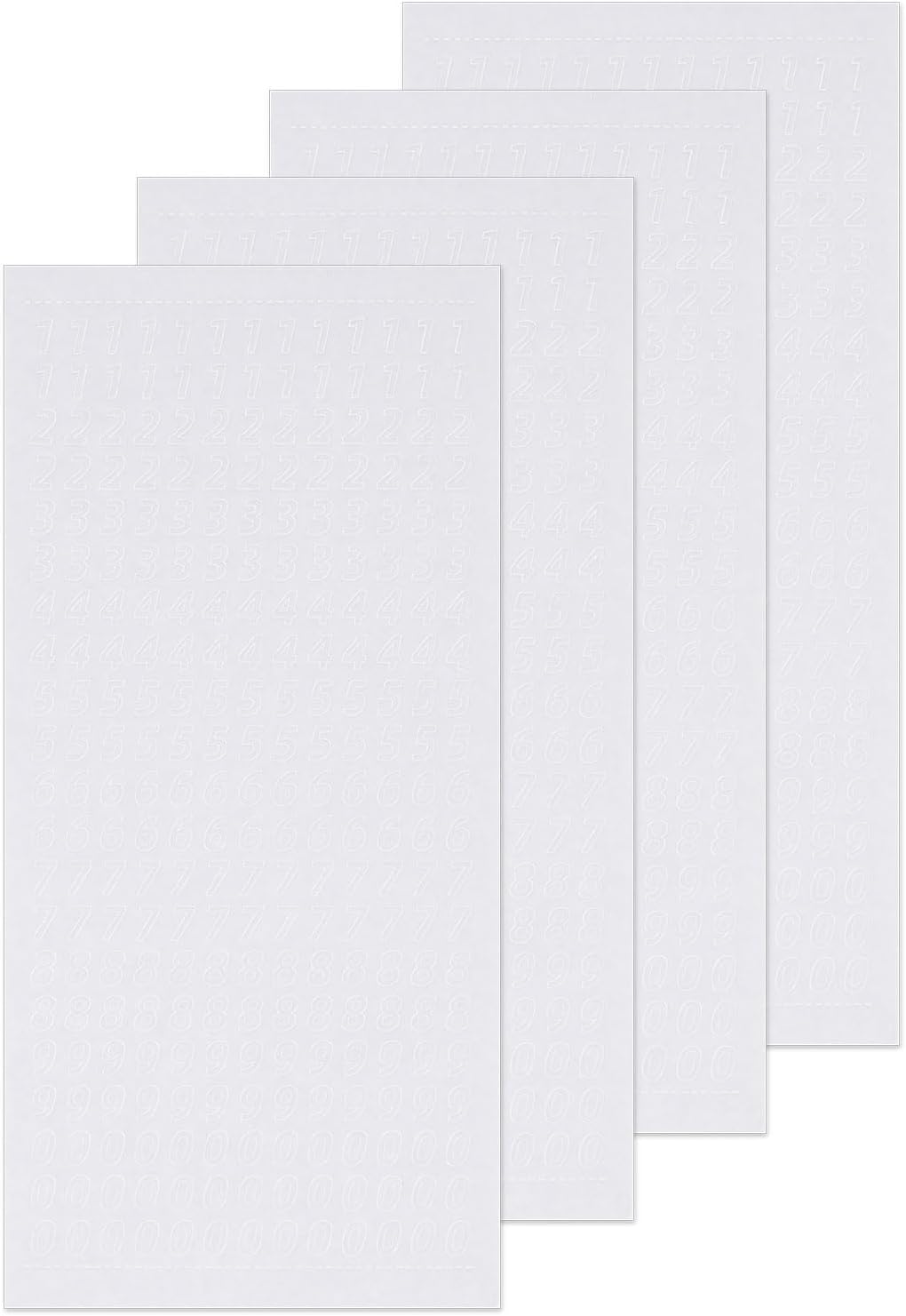 MECCANIXITY 4 Sheets White Nail Number Stickers Resin Decal Vinyl Waterproof 3D Small Number 0 to 9 Self Adhesive for Nail Photo Scrapbook Decoration