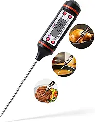 Termômetro Culinário Digital Aço Inox para Alimentos -50 °C a +300 °C, LCD, Função Hold para Churrasco/Carnes, Frituras, Doces, Chocolate e Bebidas