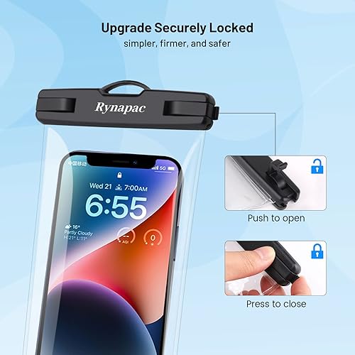 Miniatura 5 de Bolsa impermeable para teléfono  Funda impermeable para teléfono celular de 8.5 pulgadas para viajes a la playa, soporte impermeable con cordón para