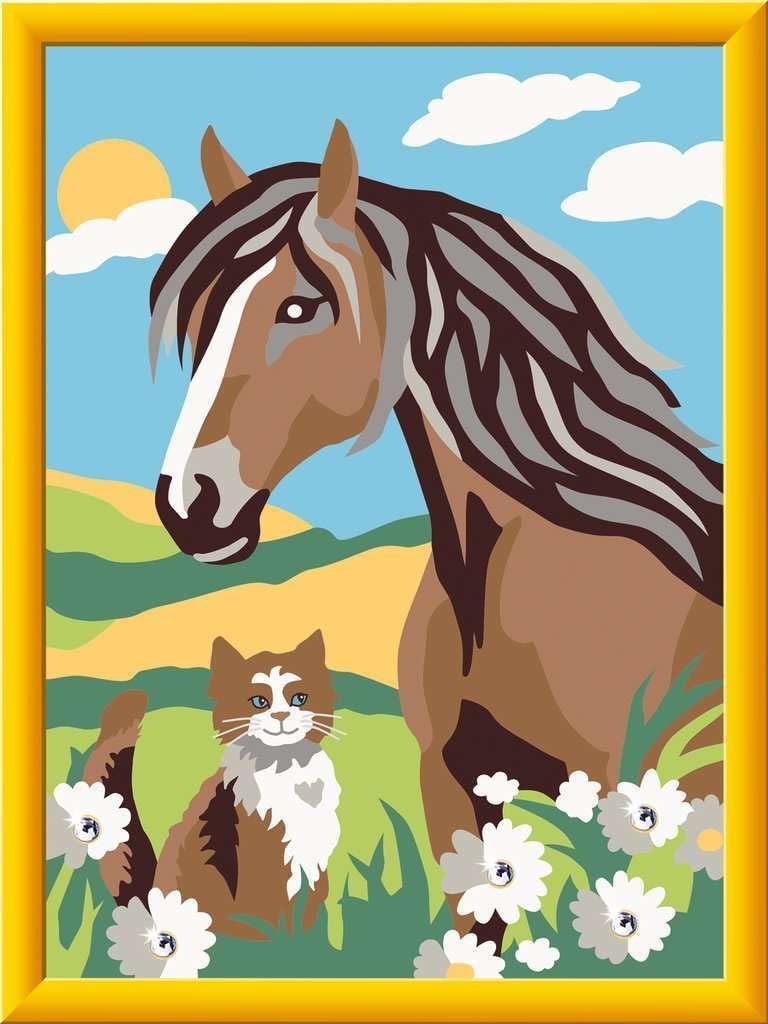 Ravensburger CreArt, Malen nach Zahlen Kinder - Pferd und Kätzchen