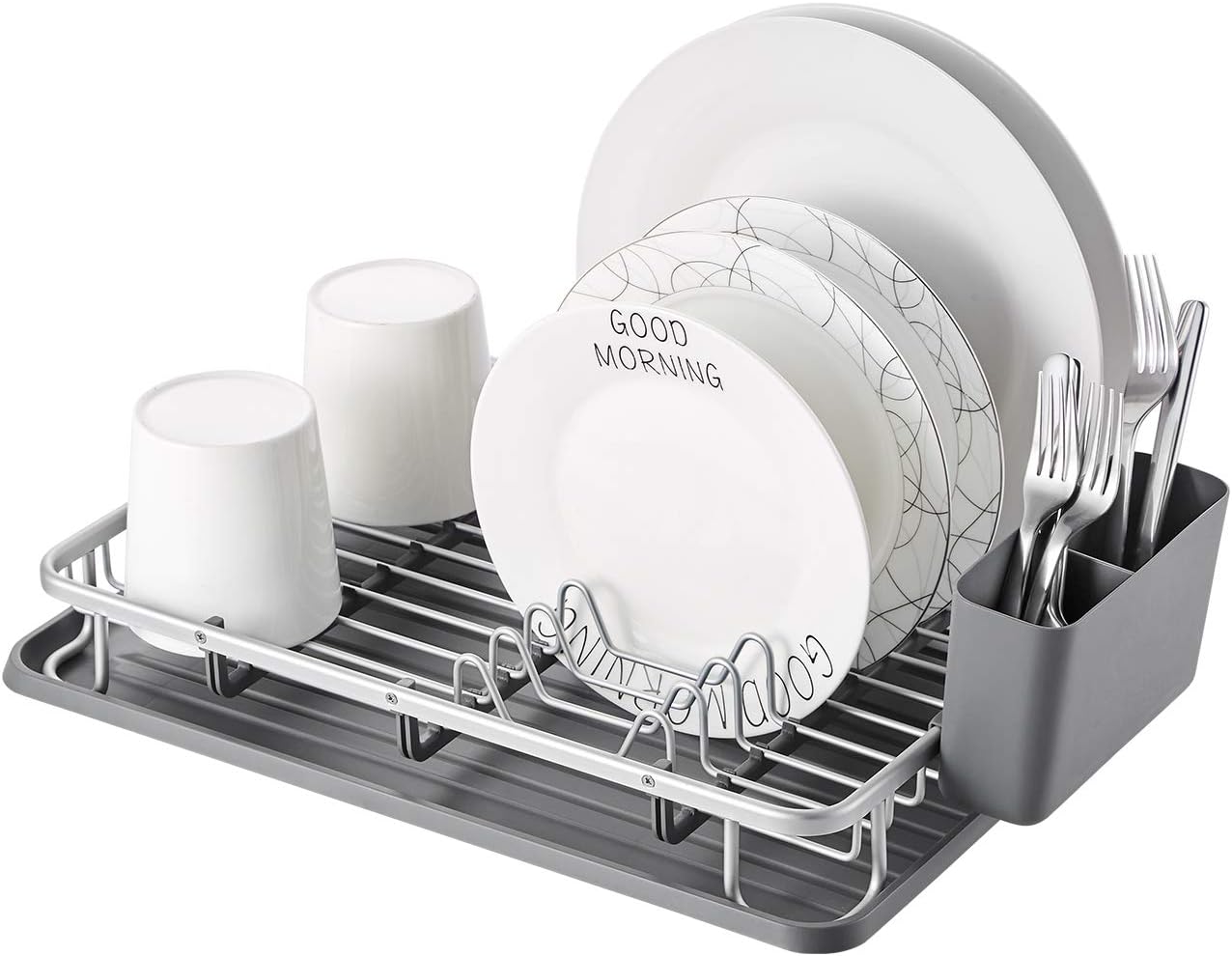 KINGRACK KK Aluminum Dish Drying Rack with Utensil Holder, Drainboard for Kitchen Countertop Dish Drainer 112055