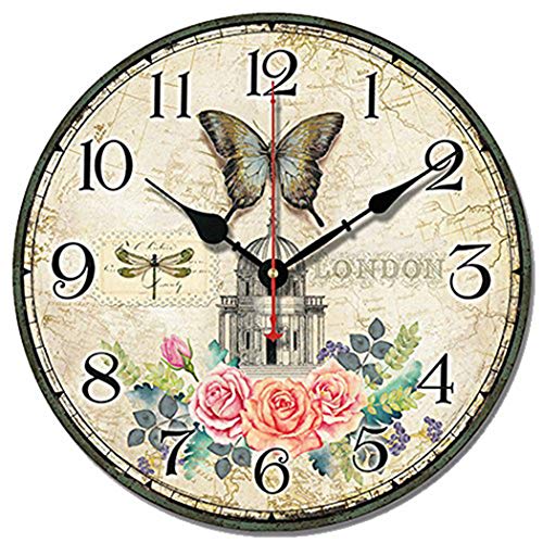 Horloge Murale Cuisine Vintage YOAI Style Shabby Chic - Ronde 30 Cm, Bois Et Céramique