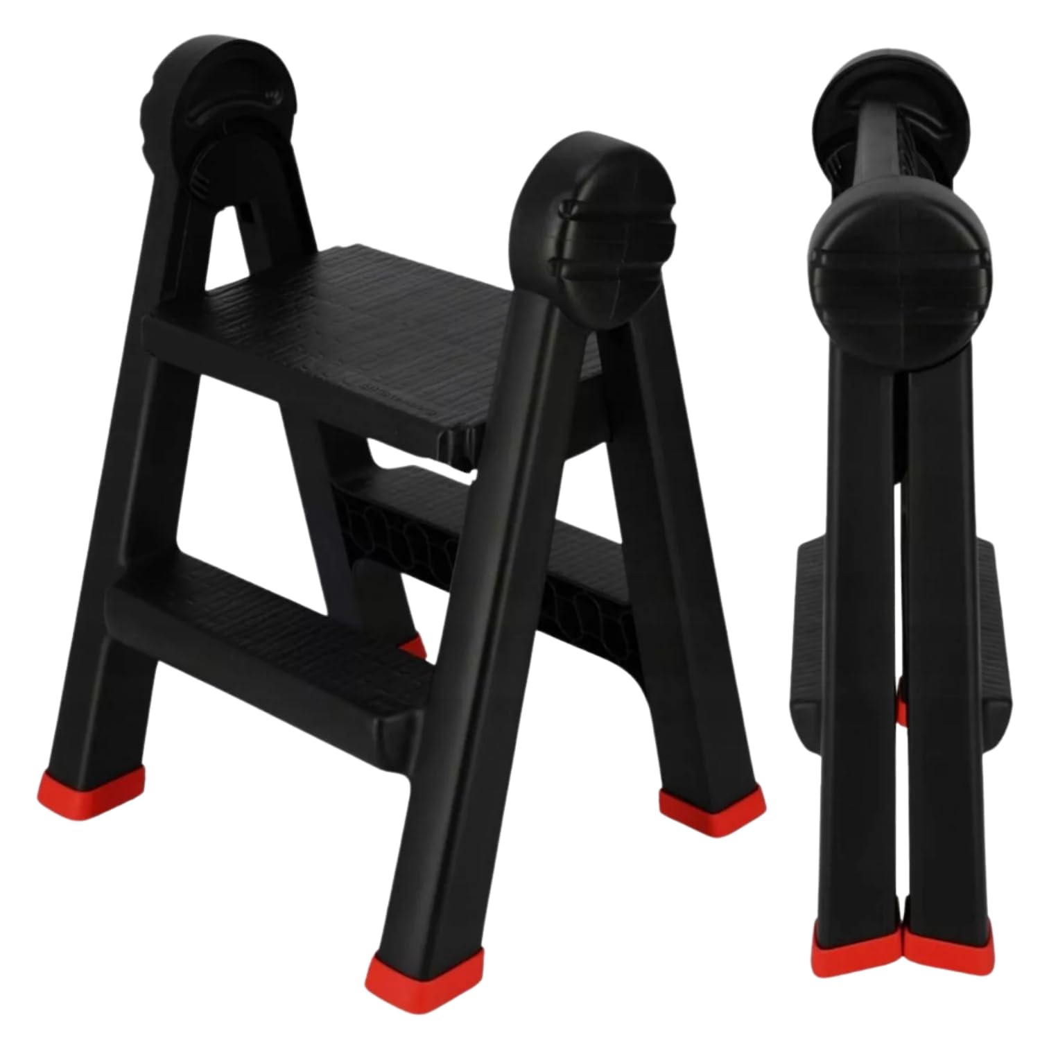 B2C Folding Step Ladder 2 Step Plastic Non Slip Tread Safety Stool Heavy Duty Ladders DIY Red up to 150kg Easy Storage foldable Black