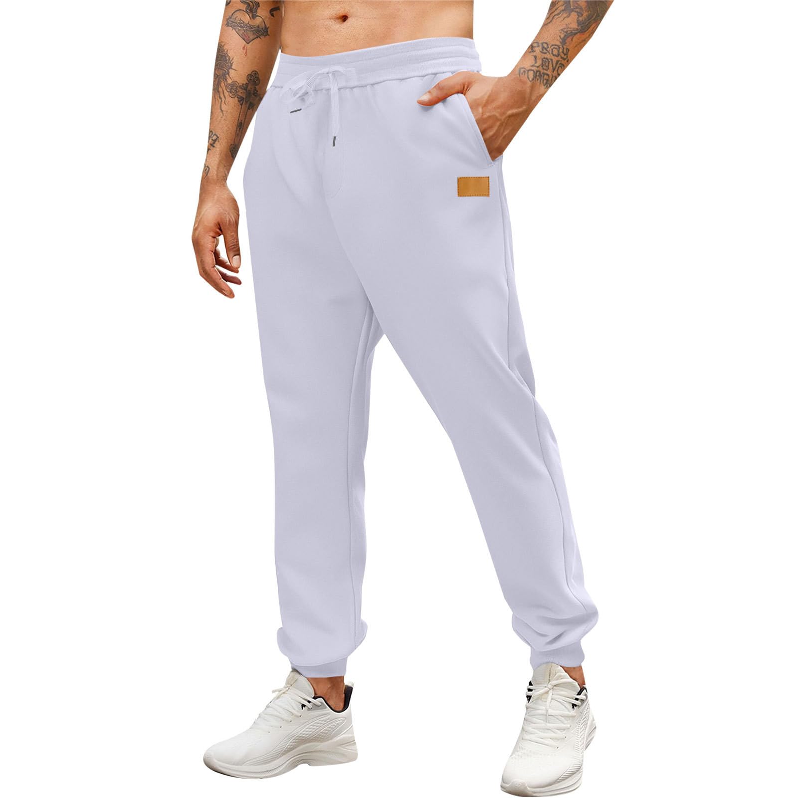 Mens Jogger Sweatpants with Pockets Baggy Fleece Jogging Pants Casual Straight Leg Drawstring Workout Gym Pants
