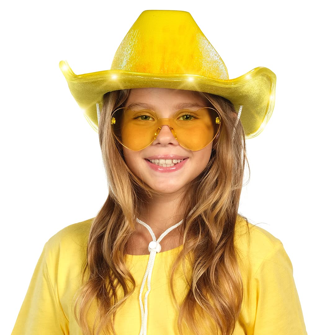 Amazon.com: Funcredible Gold Light Up Cowboy Hat and Glasses  display picture 2