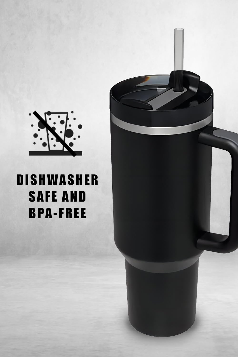 Tumbler with Handle & Straw 40 oz | Twist On 3-Way Lid | Cupholder Compatible for Travel | Insulated Stainless Steel Cup | BPA-Free |Tumbler with Lid and Straw for Water, Iced Tea or Coffee| black - Image 2