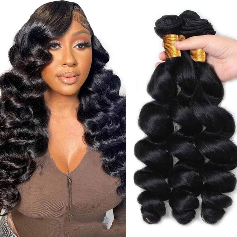 Loose Wave Bundles Human Hair #1B Loose Deep Wave Bundles 16 18 20 inch Brazilian Remy Body Wave Bundle