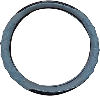 Leather Car Steering Wheel Cover Compatible with All Cars Models / BN10 - Black X Grey