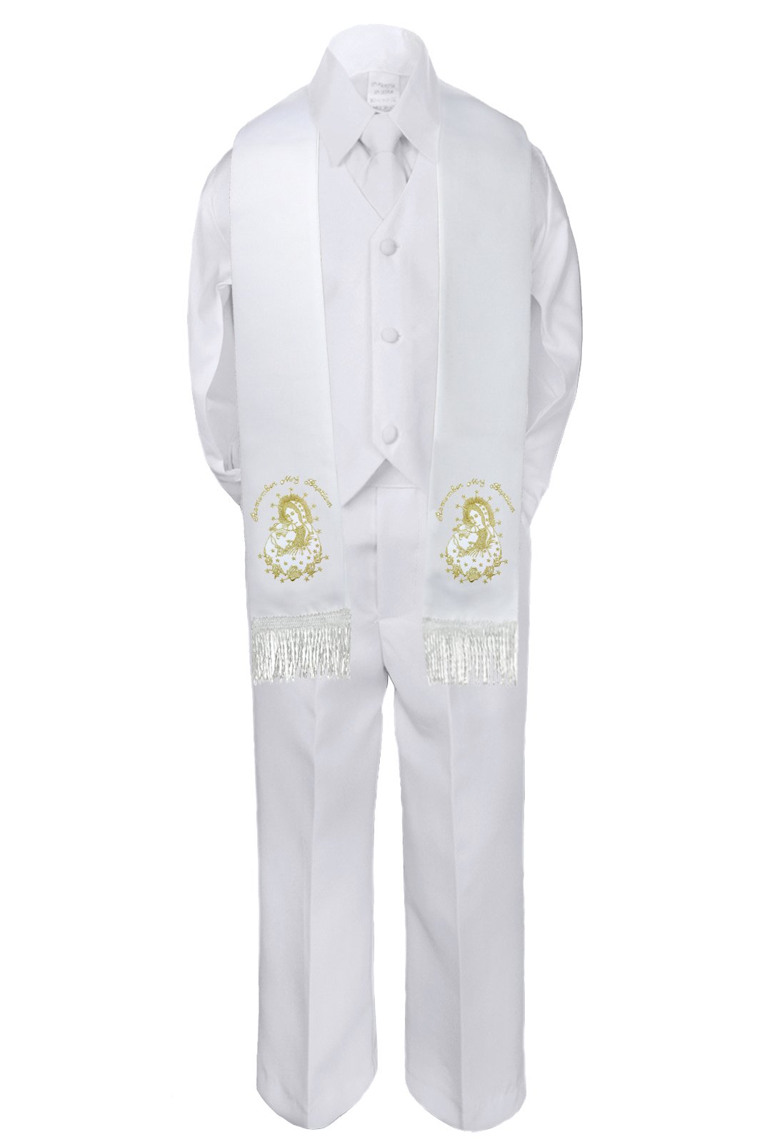 Unotux Baby Boy English Gold Virgin Mary Pope Stole Christening Necktie Vest Suit SM-7 (7, All Gold Mary&Pope in English)