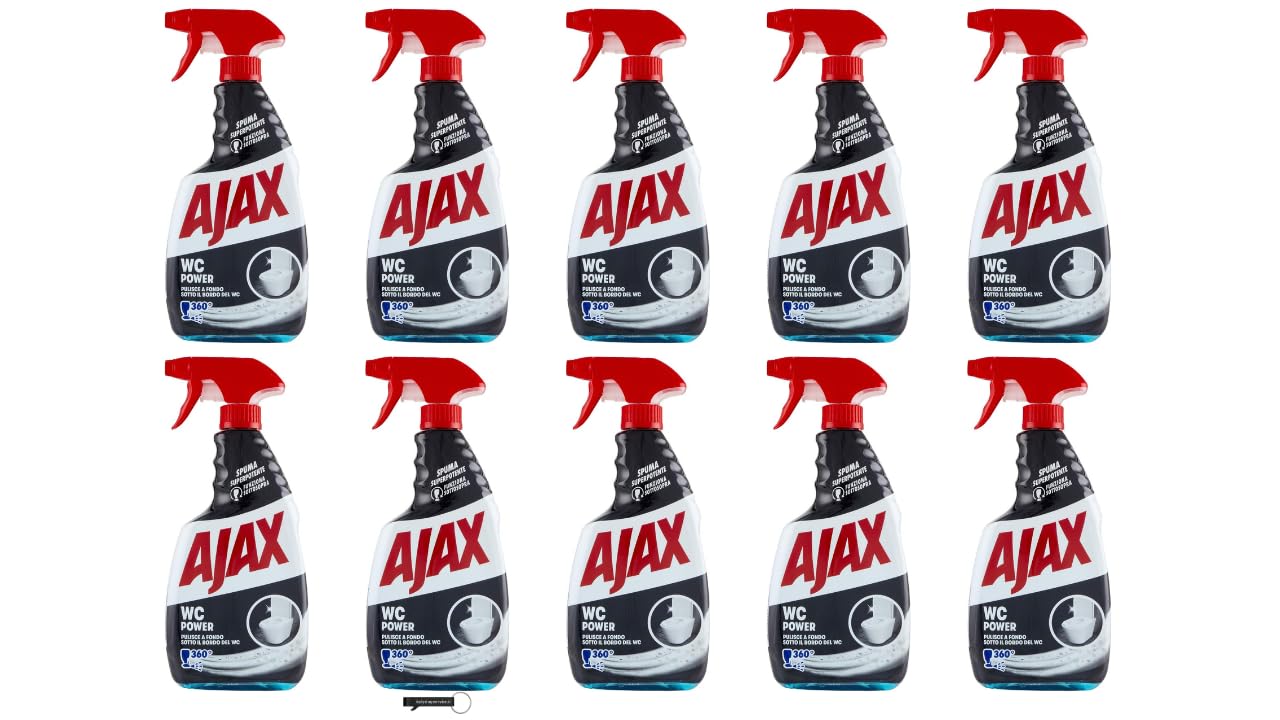 10 x Ajax WC Power Spray 600 ml – Potente limpiador de inodoro contra cal, suciedad y piedra de orina, limpiador de inodoro con aroma fresco, llavero Italy Shop Service gratuito