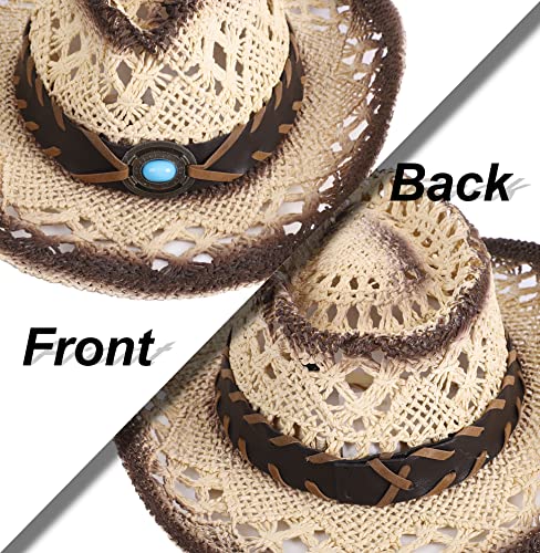 Kid's Straw Cowboy Hat w/Hat Band,Brown Butterfly Cowgirl Hat for Girls3
