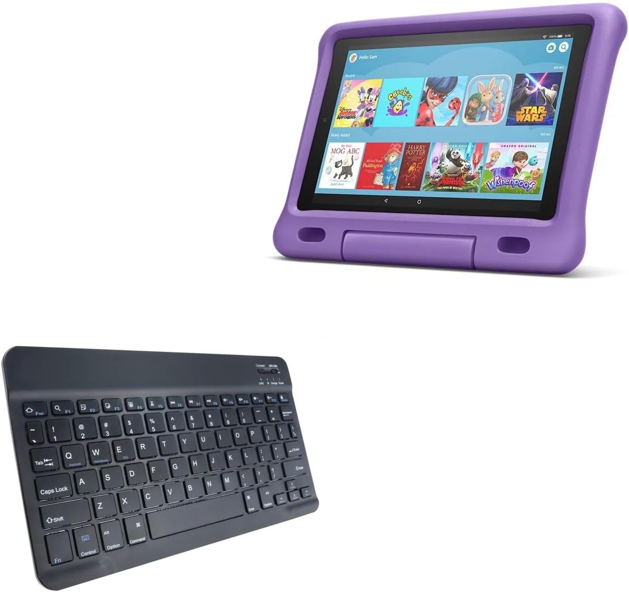 BoxWave Keyboard Compatible with Amazon Fire 10 Kids Edition (9th Gen 2019) - SlimKeys Bluetooth Keyboard, Portable Thin with Chiclet-Style Keys - Jet Black
