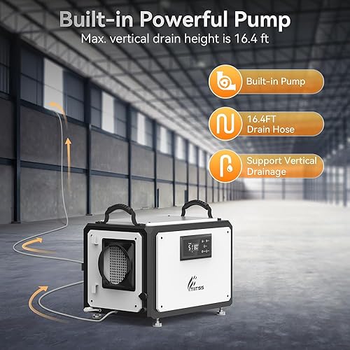 Miniatura 3 de Deshumidificador comercial de 120 pintas con manguera de drenaje para espacios de arrastre, industrial, sótanos, garajes, deshumidificador con