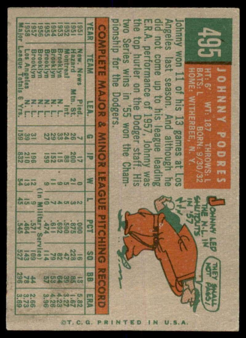 Johnny Podres Card 1959 Topps #495 - Slabbed Baseball Cards