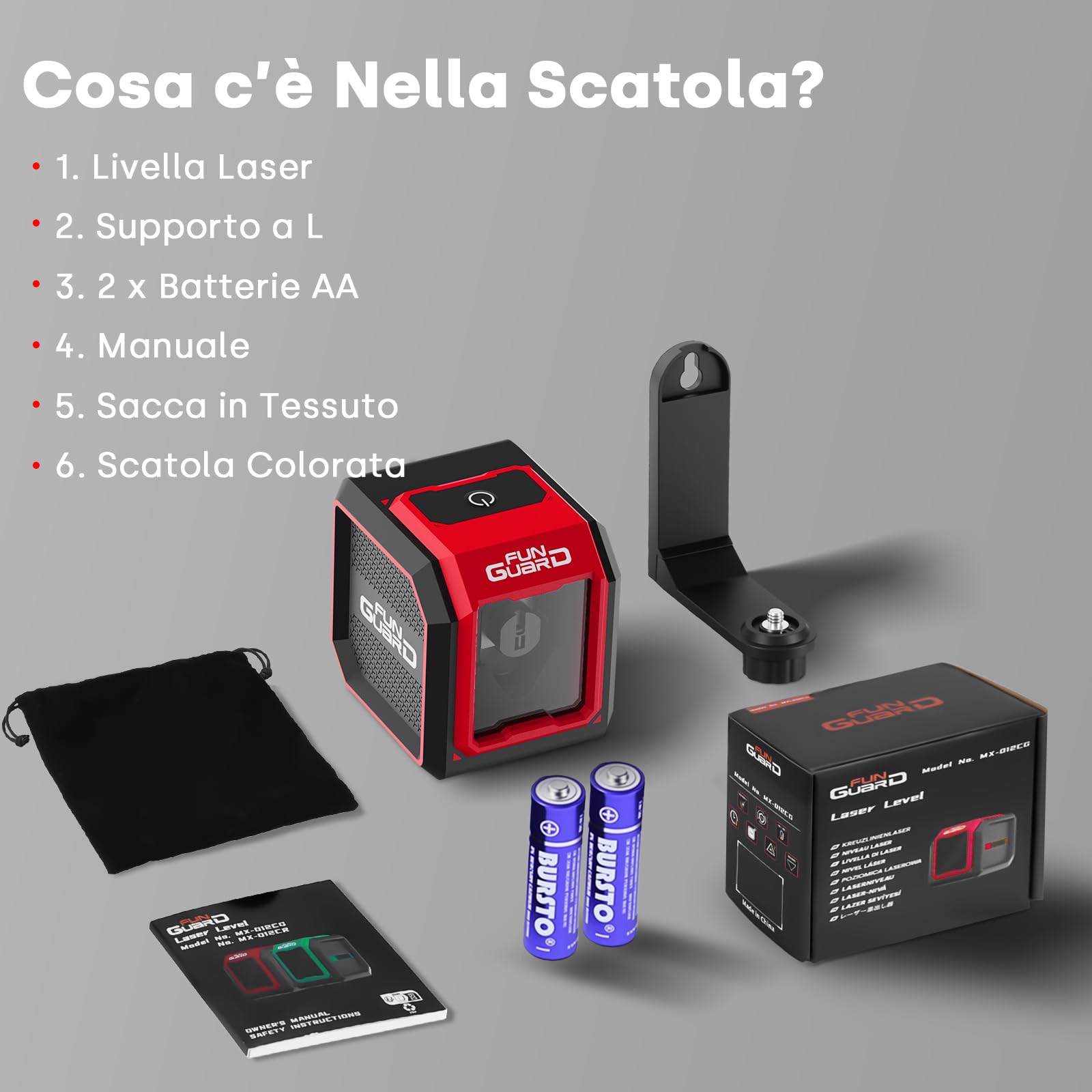 Livella Laser Autolivellante, 20M Rosso Livello Laser Orizzontale e Verticale, 2 x Batteria AA, IP54 per Cantieri, Decorazione per la casa, DIY, Portatile