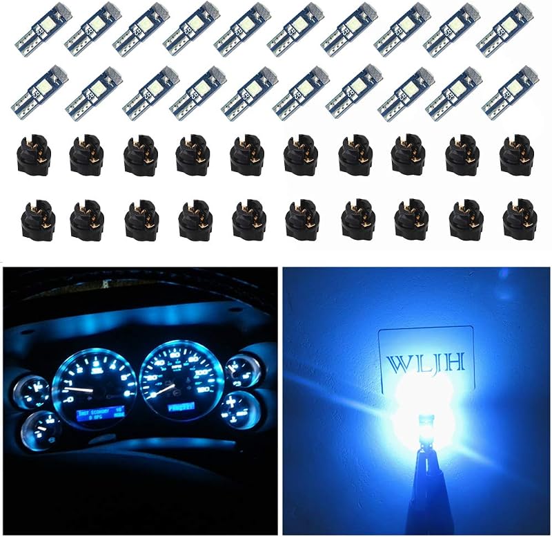 Lâmpada LED T5 74 WLJH azul-gelo 12 V com soquete PC74 para painel – Kit com 20 unidades