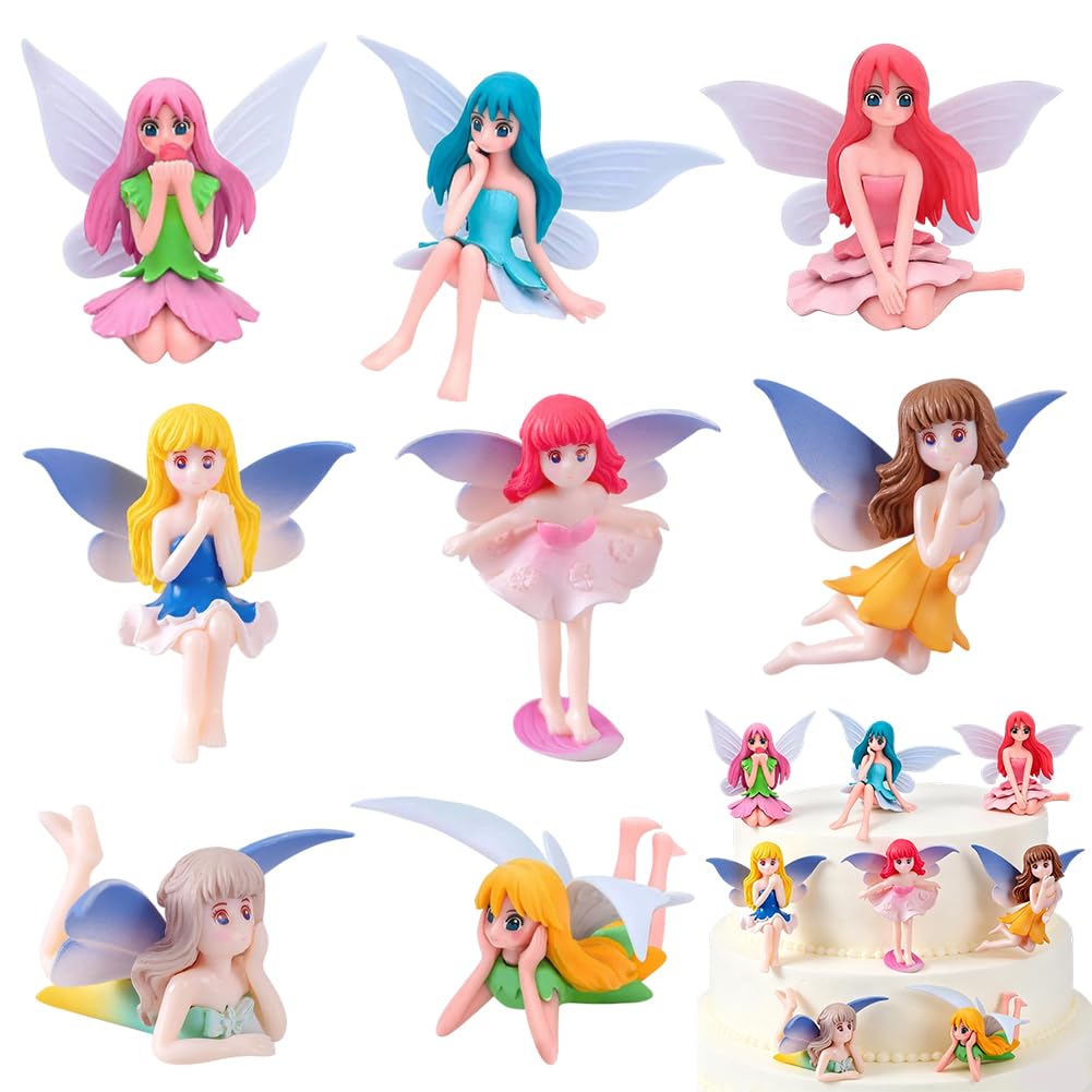 PLNVNVP 8Pcs Garden Fairy Statues,Miniature Fairy Figurines,Fairy Cake Topper Decorations,Colorful Miniature Fairies for Home Decor,Garden Decoration, Party Favors