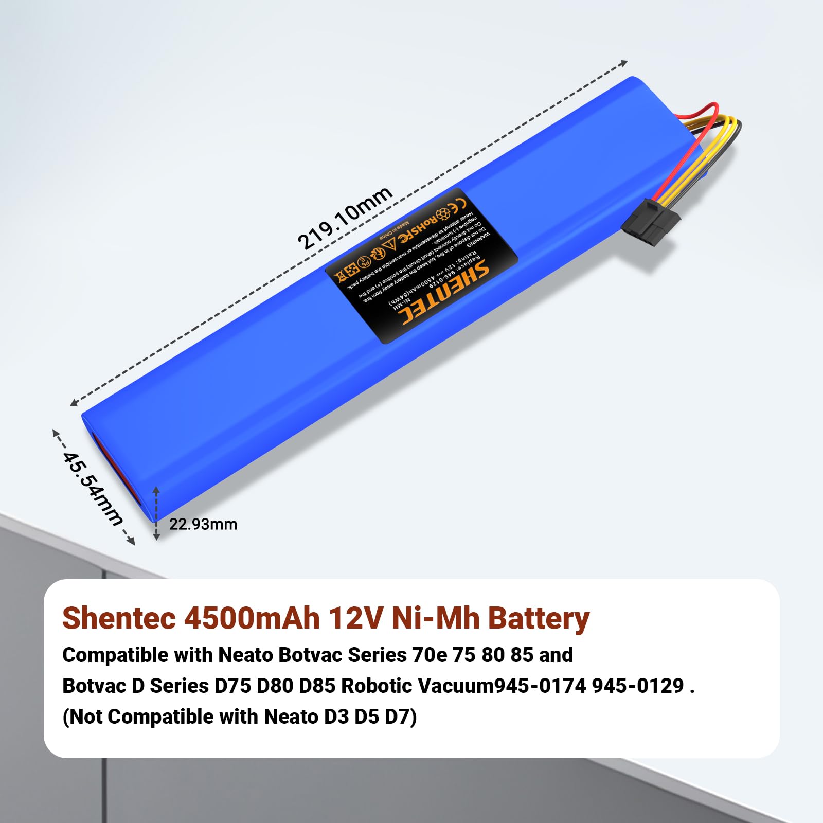 Shentec Batterie Ni-Mh 4,5 Ah 12 V compatible avec aspirateur robot Neato Botvac Series 70e 75 80 85 et Botvac D Series D75 D80 D85 robot aspirateur 945-0174 945-0129 (non compatible avec Neato D3 D5