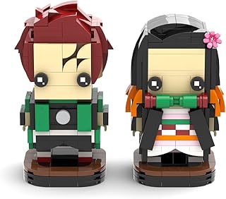 MOOXI-MOC Anime Demon Slayer Brick Mini Headz Tanjirou and Nezuko Building Set,Creative Cute Building Blocks Children Kits,Gifts for Kids(381pcs)