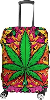 Spandex Zipper Luggage Protector Cover Elastic Suitcase Sleeve, Washable and Anti Scratch Baggage Cover Trippy Green Weed Leaf Art with Strap Belt Fit for 30-32 Inches Luggage