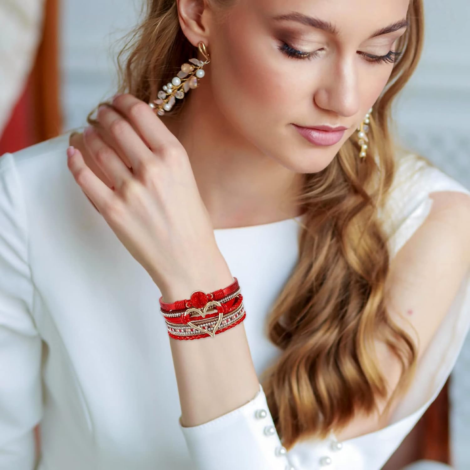 Fesciory Leopard Bracelet for Women, Boho Leather Wrap Multi-Layer Pearl Crystal Bracelet Bangle Jewelry - Image 3