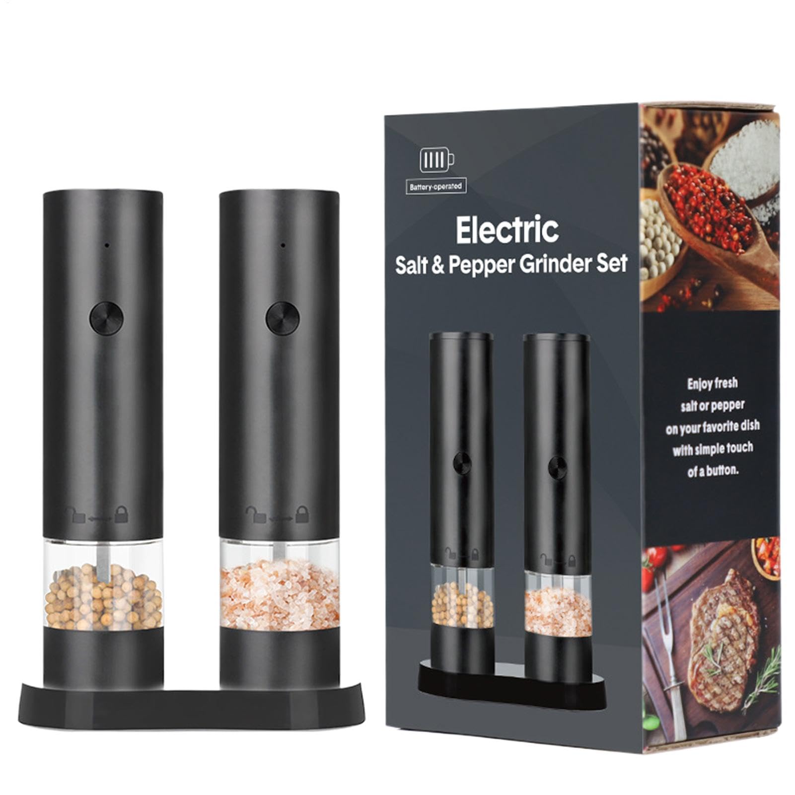 Electric Grinder Set, Salt Pepper Grinder, Rechargeable Chili Grinder, Automatic Grinders, Rechargeable Chili and Pepper Grinders with Led Light, Automatic Mill Bottle for Salt