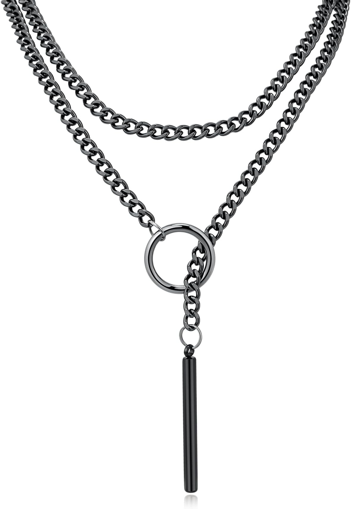 MQVChunky Statement Black Stain Steel Lariat Y Necklaces Wrap Choker Necklace Set Bar pendant Dark Academia Aesthetic statement handmade jewelry gift for women