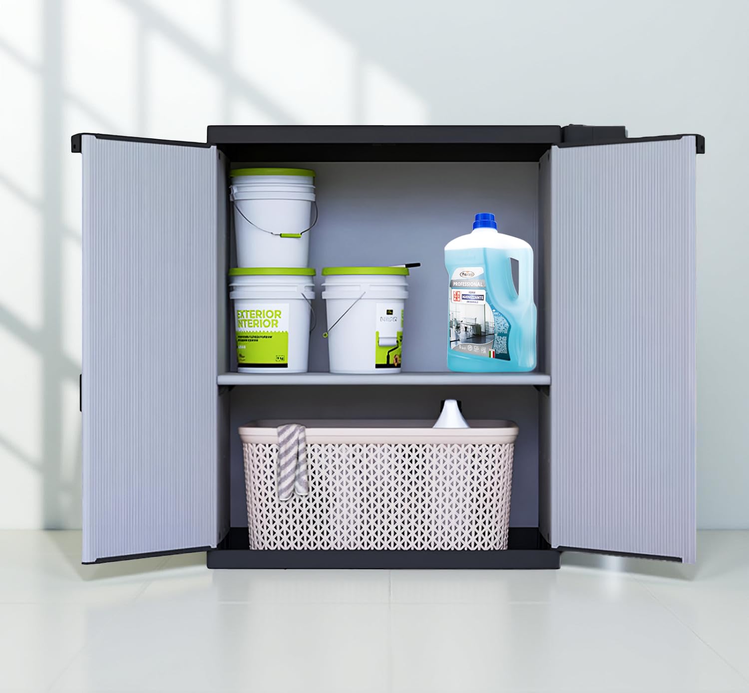 BuyStar Armadio Basso 2 Ante da Esterno 68x40x85h cm Ripiano Interno Maniglie Sistema a Incastro Senza Viti Idrorepellente