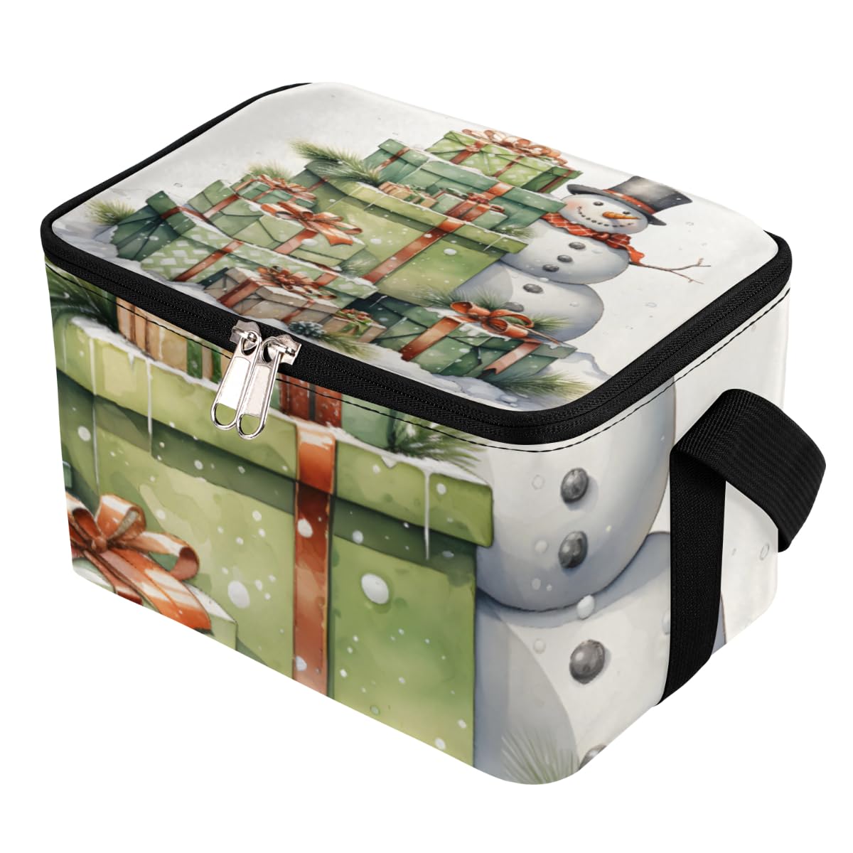 GzLeyigou Lunch Bags for Women Men 9 Cans,Snowman with Xmas Gifts Hot & Cold Food Delivery Bag Insulated Grocery Bag Insulated Lunch Box Cooler Bag for Office Work Picnic Beach
