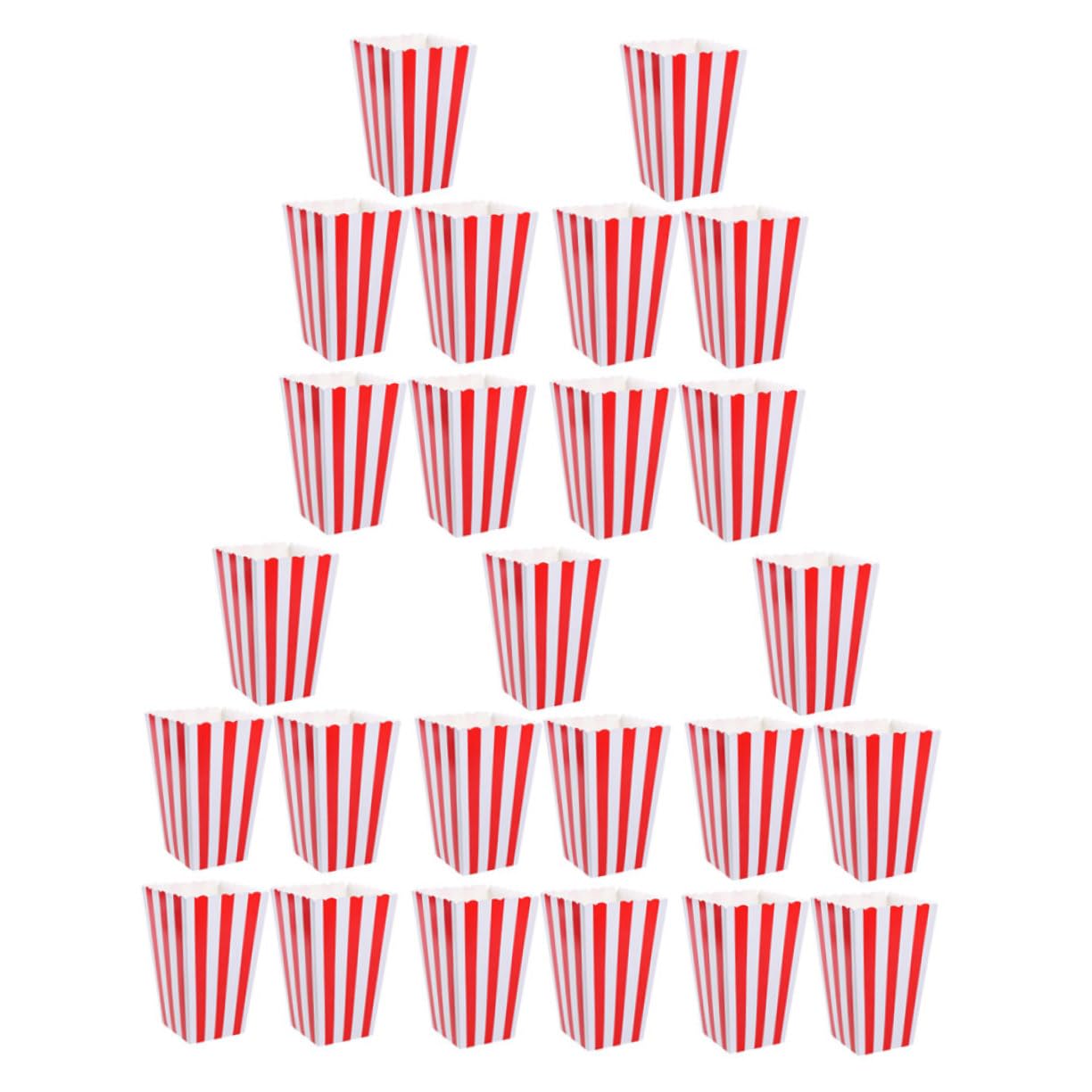 BCOATH Popcorn Boxes 25pcs Striped Carnival Popcorn Holders Paper Snack Cups Movie Theater Snack Containers