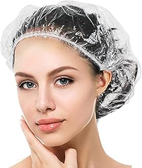 Auban 100PCS Disposable Shower Caps, Hair Cap Large Plastic Clear Thick Waterproof Bath Caps For Women, Hotel Travel Essentials Accessories Deep Conditioning Hair Care Cleaning Supplies(17.3")