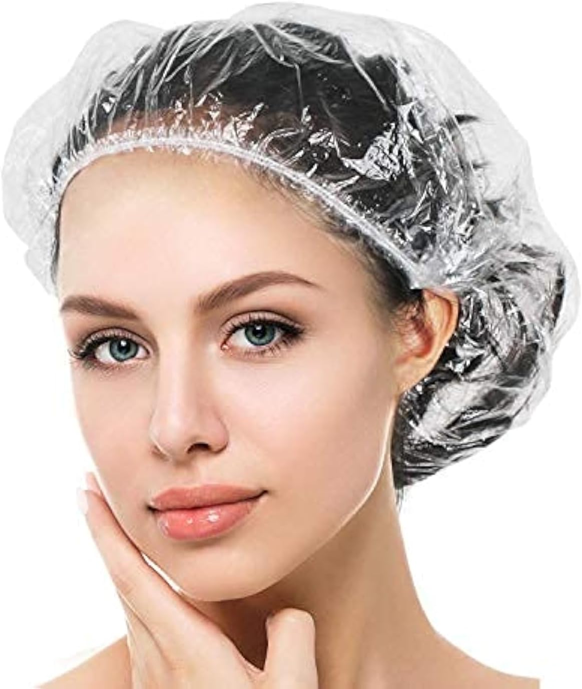 Auban 100PCS Disposable Shower Caps, Hair Cap Large Plastic Clear Thick Waterproof Bath Caps For Women, Hotel Travel Essentials Accessories Deep Conditioning Hair Care Cleaning Supplies(17.3")