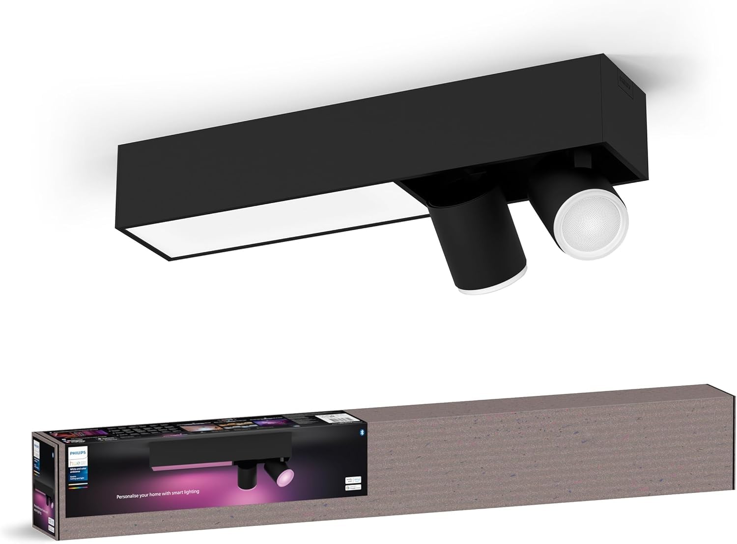 Philips Hue White & Color Ambiance Centris 2er Spot, dimmbar, 16 Mio. Farben, steuerbar via App, kompatibel mit Amazon Alexa, schwarz, neue Generation