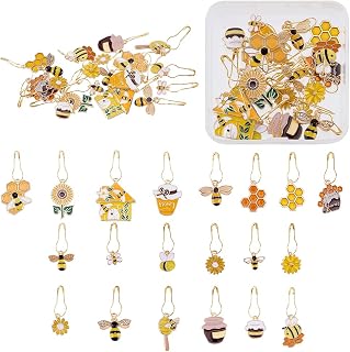 PLIGREAT 20 Pcs Bee Honeycomb Charm Stitch Marker Set Cute Pendants Crochet Stitch Needle Clip Counter for Weaving Sewing Locking Knitting Marker Tools Women DIY Craft Making Accessories