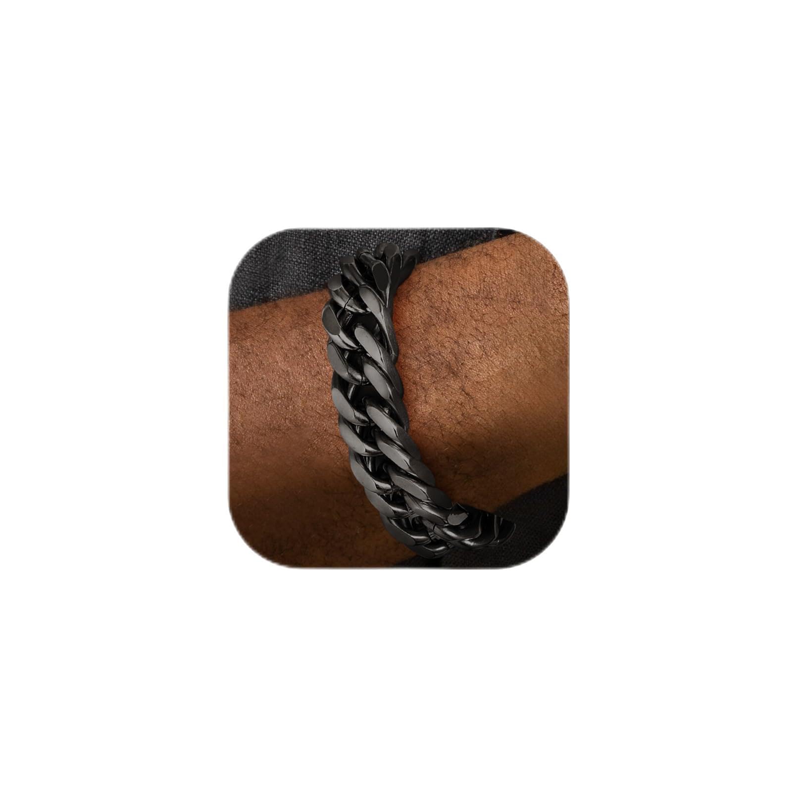 FaithHeart Pulsera Hombre Acero Inoxidable 8/12/17mm Ancho Cadena Cubana Eslabones Redondos Pulsera Simple Punk Hombre Chico Novio 19/21/23cm Recycled Claim Standard 100