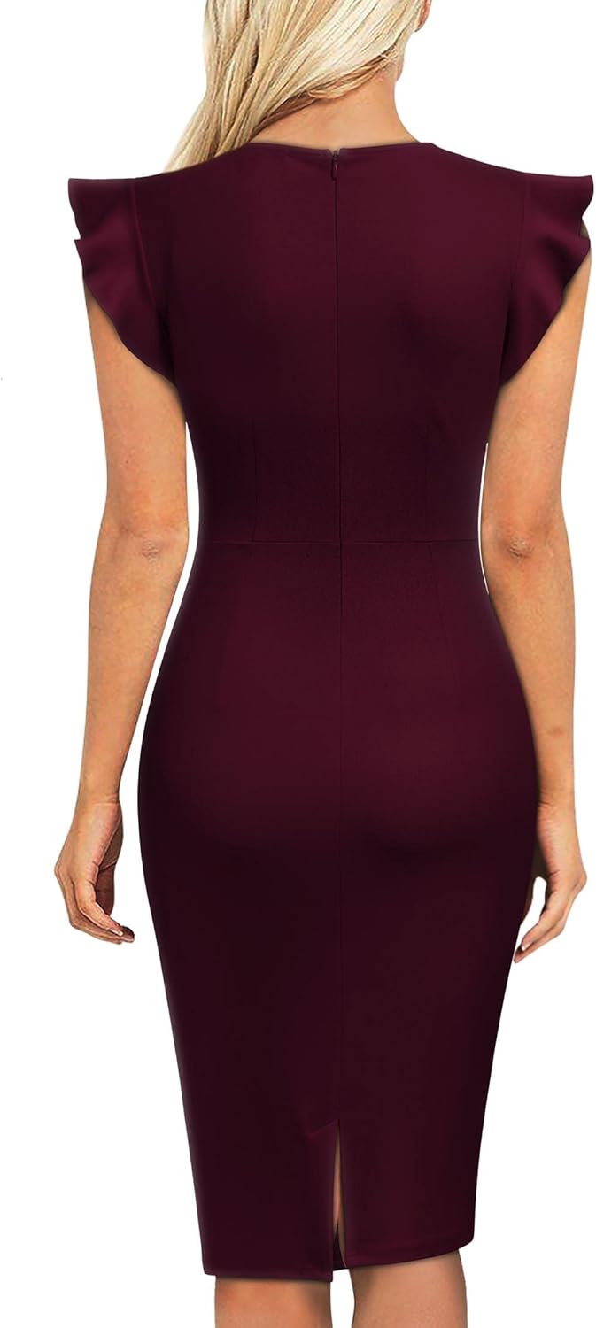 Miusol Women's Business Retro Ruffles Slim Cocktail Pencil Dress - Image 2