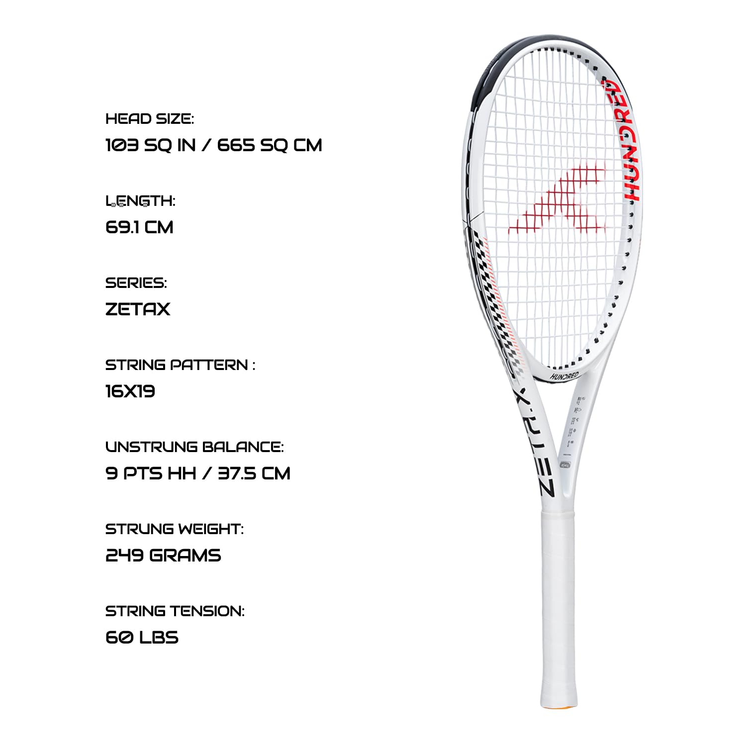 HUNDRED Zeta X Strung Tennis Racket with Full Cover | 9 Points Head Heavy