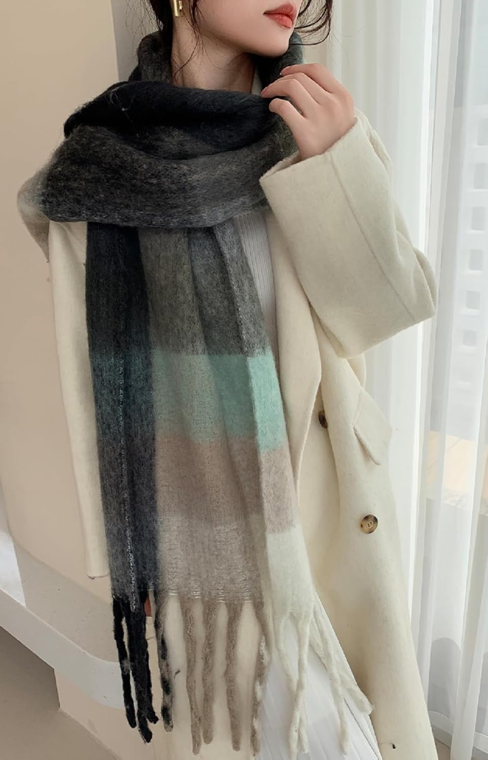 Wander Agio Winter Women Warm Scarf Long Shawl Large Scarves Cold Weather Thick Blanket Scarfs Colorful Plaid - Image 5