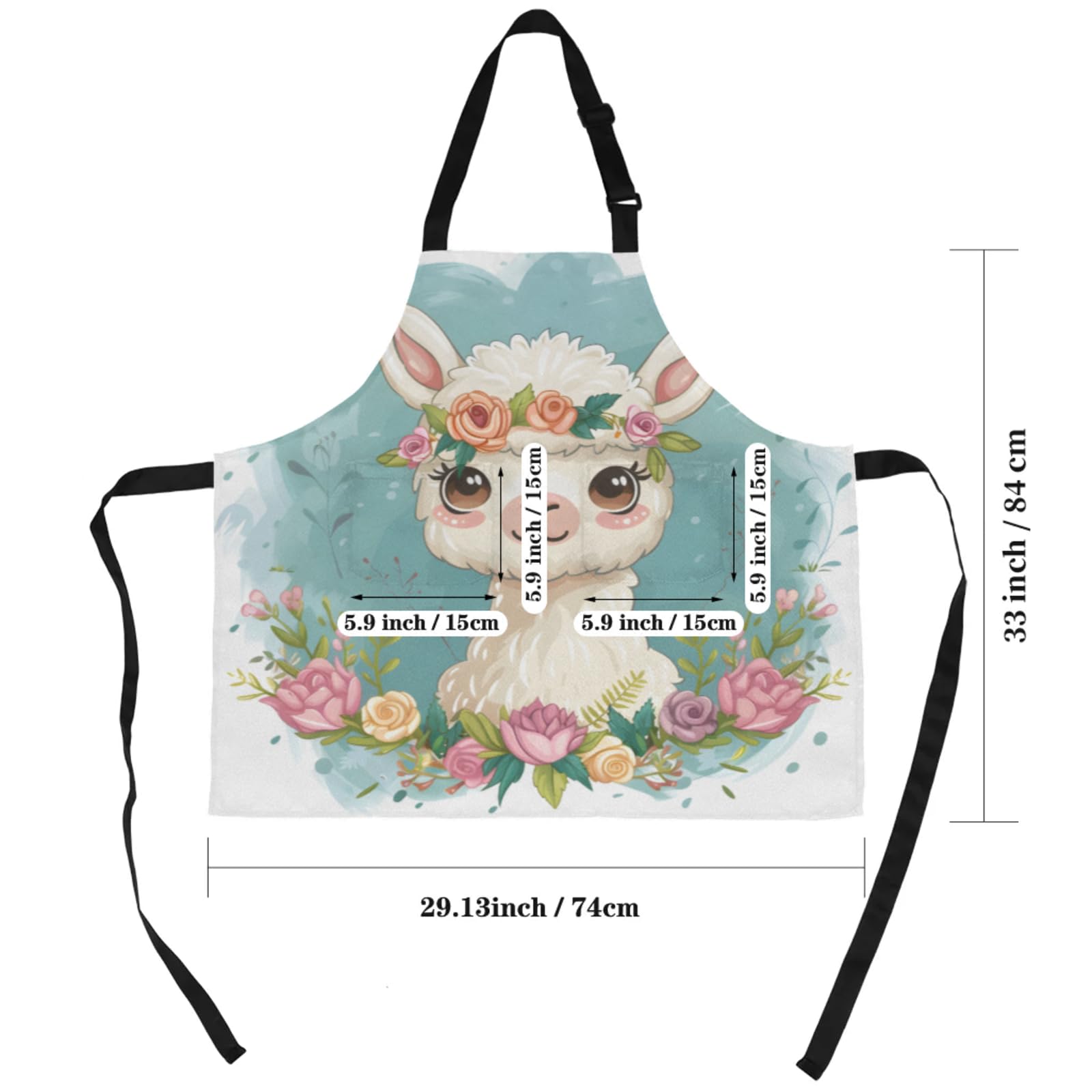Garlanded Alpaca Chef Apron with Pockets Adjustable Shoulder Strap Waterproof Cooking Apron for Kitchen Baking Gardening Pottery Painting