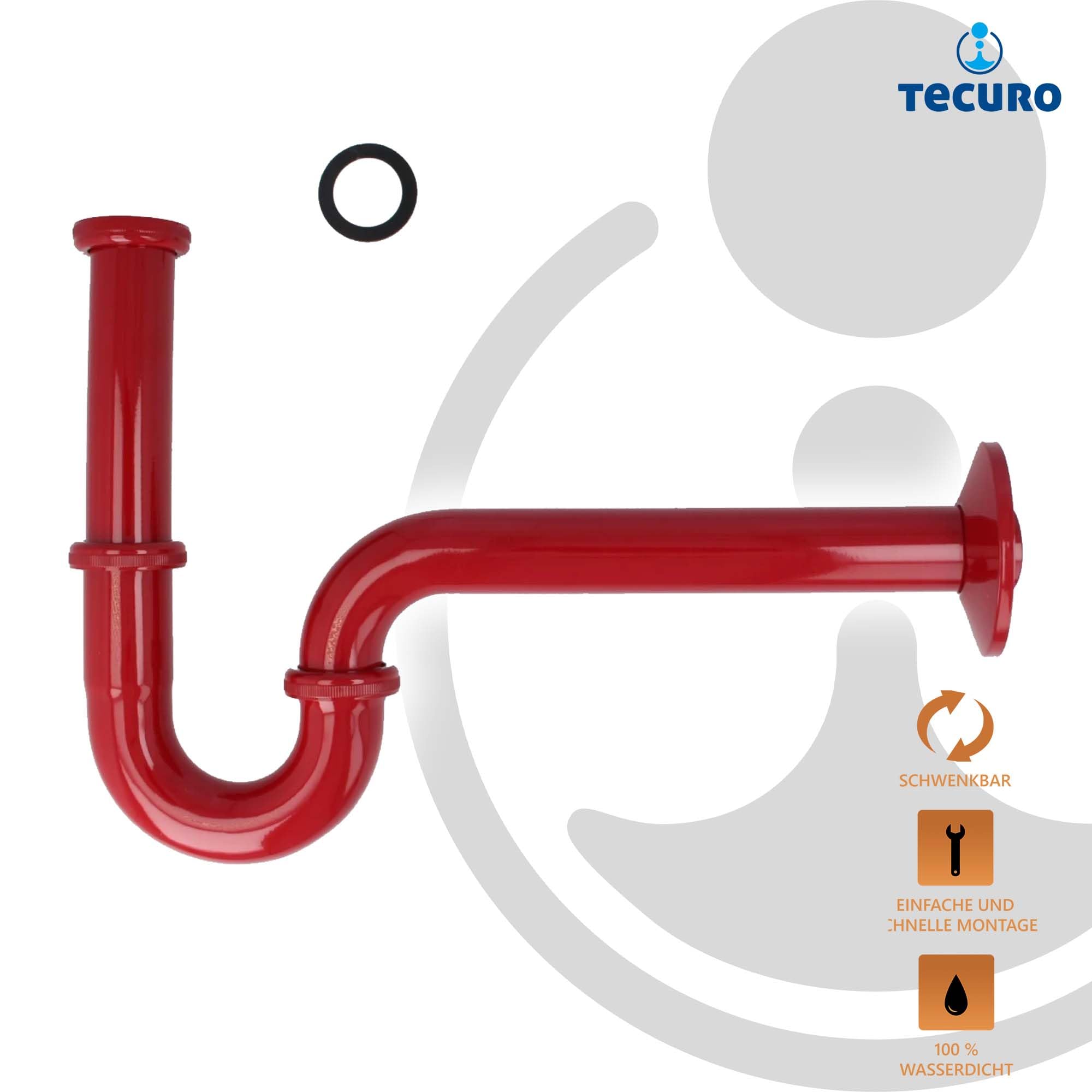 tecuro PROFI Röhrengeruchsverschluss Siphon extra lang rot RAL 3003