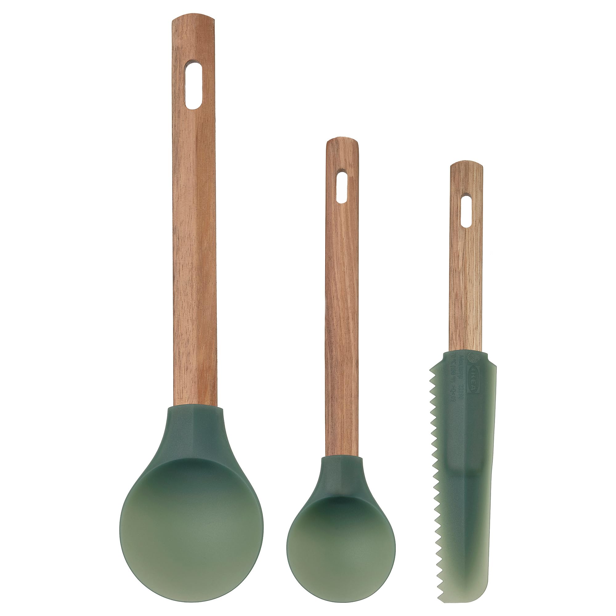 Spatule en bois BÄCKRÖDING lot de 3 ustensiles de cuisine gris foncé et vert